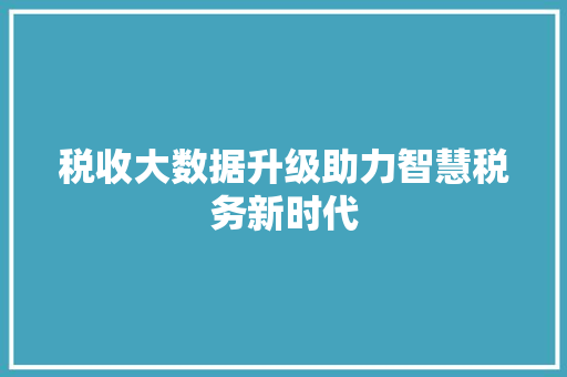 税收大数据升级助力智慧税务新时代