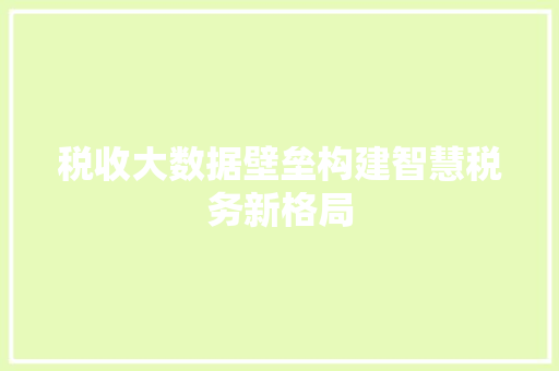 税收大数据壁垒构建智慧税务新格局
