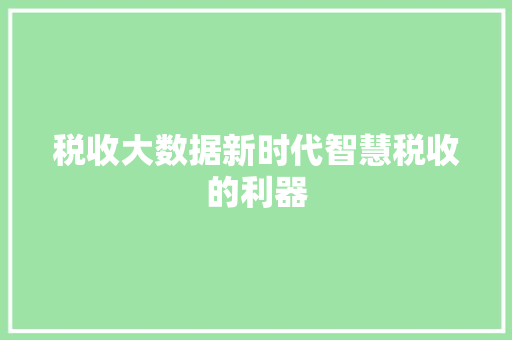 税收大数据新时代智慧税收的利器