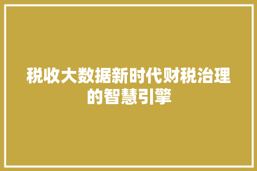 税收大数据新时代财税治理的智慧引擎