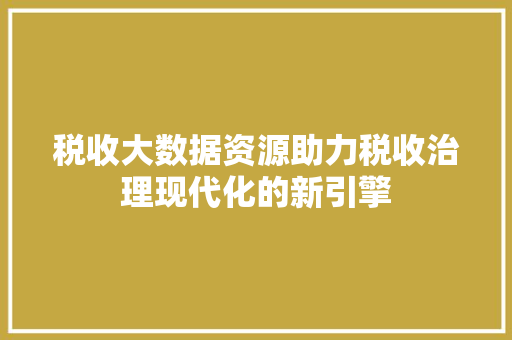 税收大数据资源助力税收治理现代化的新引擎