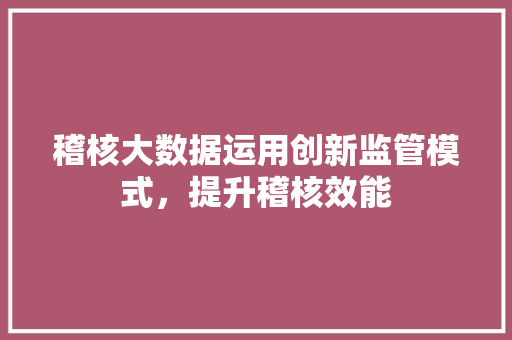 稽核大数据运用创新监管模式，提升稽核效能