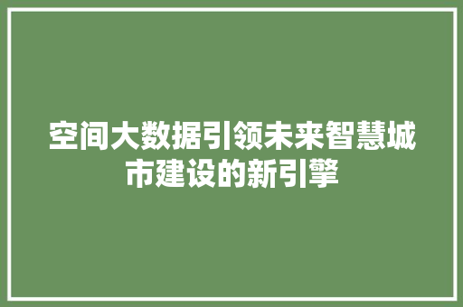 空间大数据引领未来智慧城市建设的新引擎