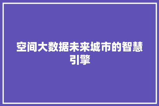 空间大数据未来城市的智慧引擎