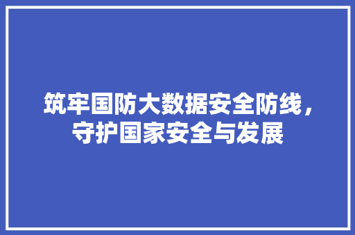 筑牢国防大数据安全防线，守护国家安全与发展