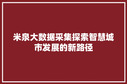 米泉大数据采集探索智慧城市发展的新路径