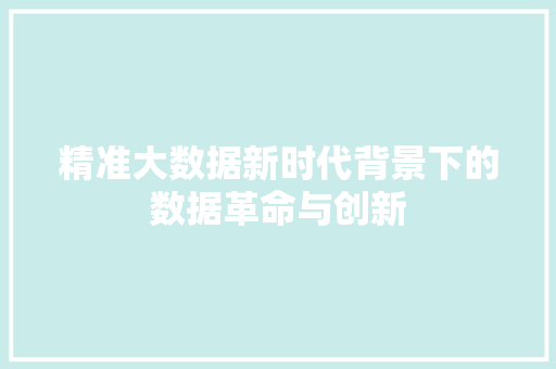 精准大数据新时代背景下的数据革命与创新