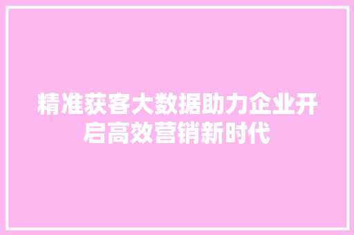 精准获客大数据助力企业开启高效营销新时代