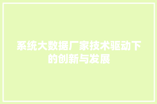 系统大数据厂家技术驱动下的创新与发展