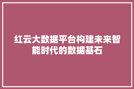 红云大数据平台构建未来智能时代的数据基石