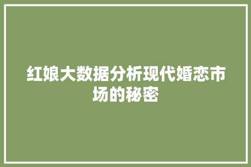 红娘大数据分析现代婚恋市场的秘密