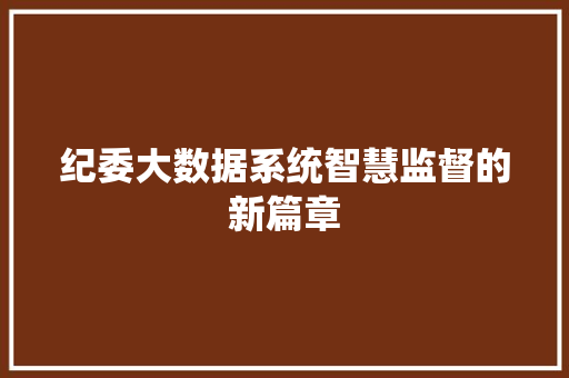 纪委大数据系统智慧监督的新篇章