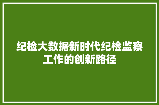 纪检大数据新时代纪检监察工作的创新路径