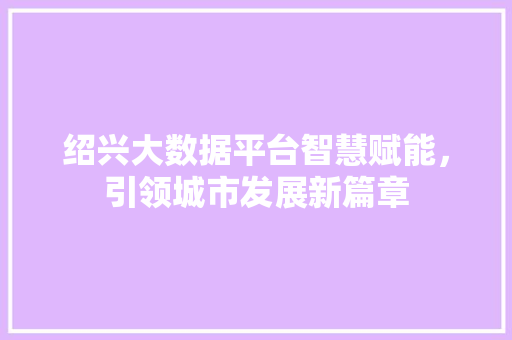 绍兴大数据平台智慧赋能，引领城市发展新篇章