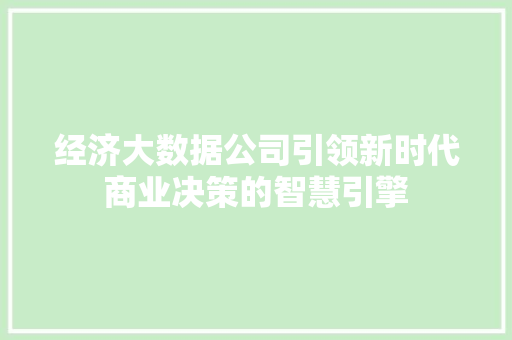 经济大数据公司引领新时代商业决策的智慧引擎