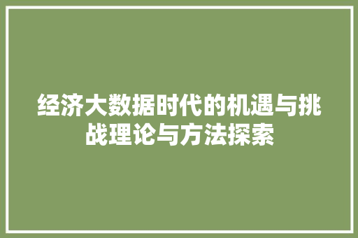 经济大数据时代的机遇与挑战理论与方法探索
