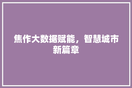 焦作大数据赋能，智慧城市新篇章
