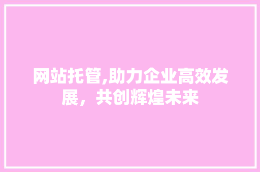 网站托管,助力企业高效发展，共创辉煌未来