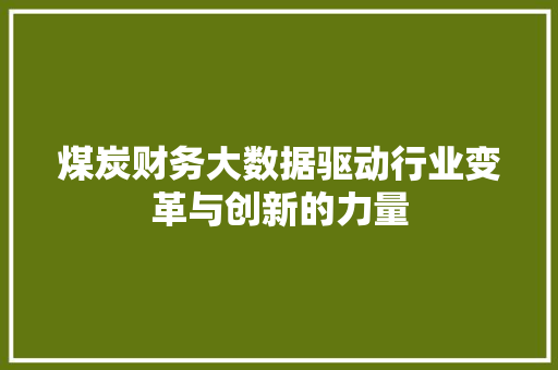 煤炭财务大数据驱动行业变革与创新的力量