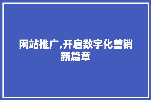 网站推广,开启数字化营销新篇章