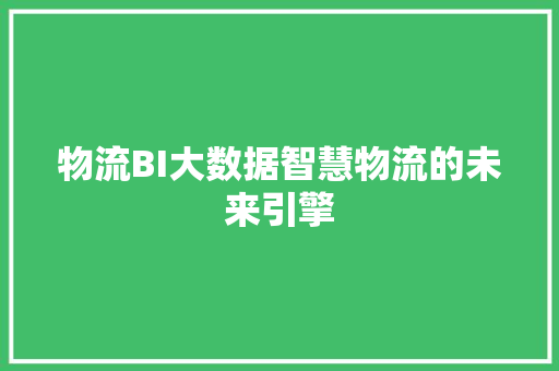 物流BI大数据智慧物流的未来引擎
