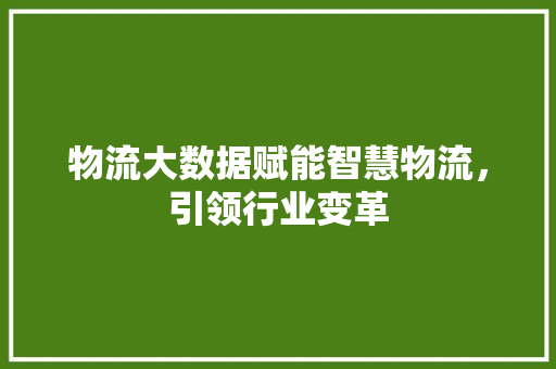 物流大数据赋能智慧物流，引领行业变革