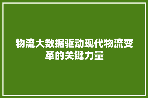 物流大数据驱动现代物流变革的关键力量
