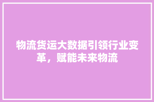物流货运大数据引领行业变革，赋能未来物流