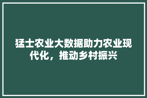 猛士农业大数据助力农业现代化，推动乡村振兴