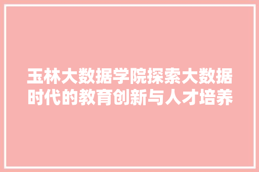 玉林大数据学院探索大数据时代的教育创新与人才培养