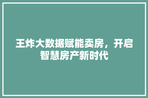 王炸大数据赋能卖房，开启智慧房产新时代