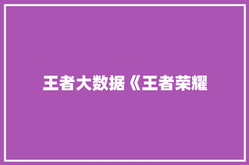 王者大数据《王者荣耀 SEO教程