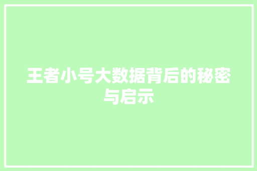 王者小号大数据背后的秘密与启示