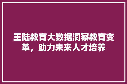 王陆教育大数据洞察教育变革，助力未来人才培养