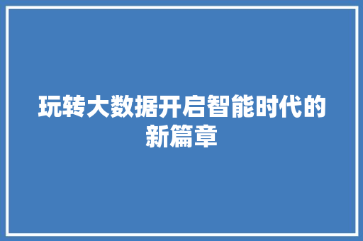 玩转大数据开启智能时代的新篇章