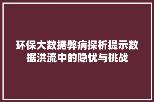 环保大数据弊病探析提示数据洪流中的隐忧与挑战