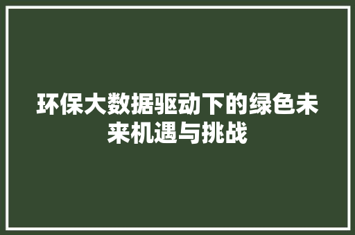 环保大数据驱动下的绿色未来机遇与挑战