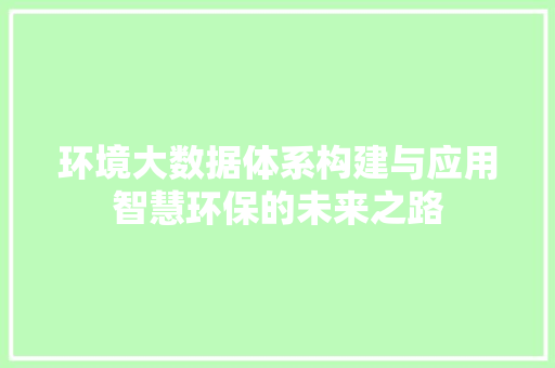 环境大数据体系构建与应用智慧环保的未来之路