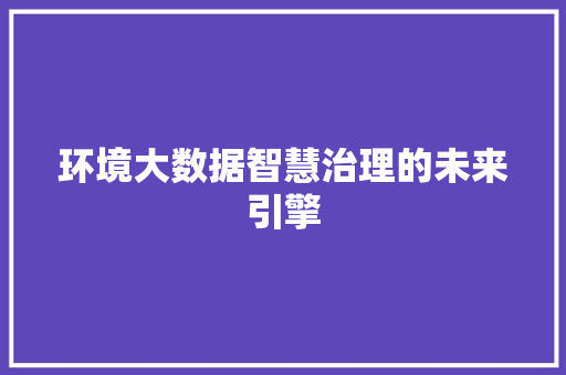 环境大数据智慧治理的未来引擎
