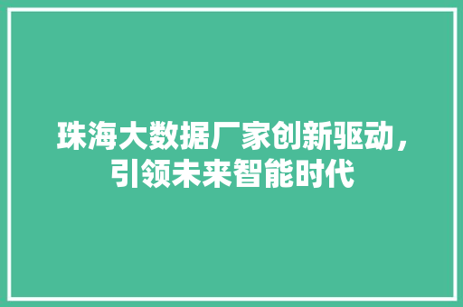 珠海大数据厂家创新驱动，引领未来智能时代