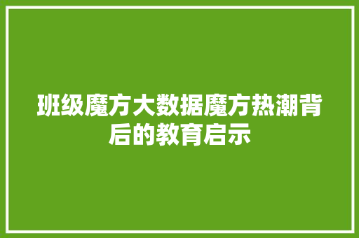 班级魔方大数据魔方热潮背后的教育启示