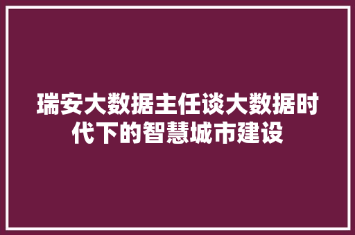 瑞安大数据主任谈大数据时代下的智慧城市建设