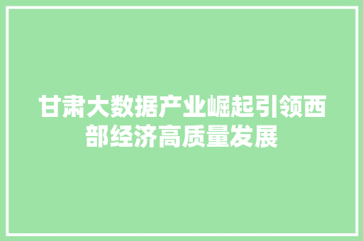 甘肃大数据产业崛起引领西部经济高质量发展