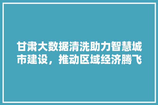 甘肃大数据清洗助力智慧城市建设，推动区域经济腾飞
