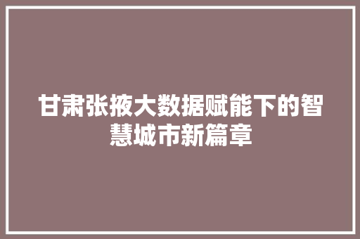甘肃张掖大数据赋能下的智慧城市新篇章
