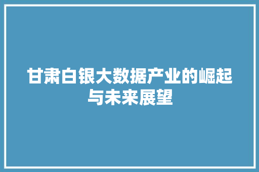 甘肃白银大数据产业的崛起与未来展望