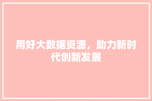 用好大数据资源，助力新时代创新发展