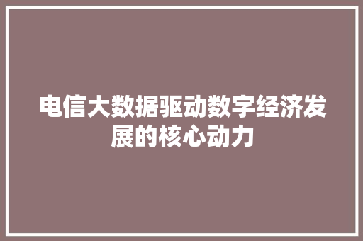 电信大数据驱动数字经济发展的核心动力