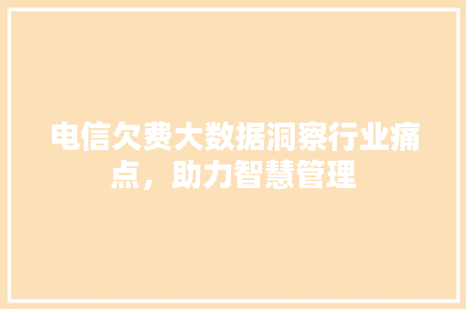 电信欠费大数据洞察行业痛点，助力智慧管理