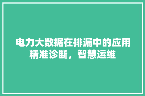电力大数据在排漏中的应用精准诊断，智慧运维